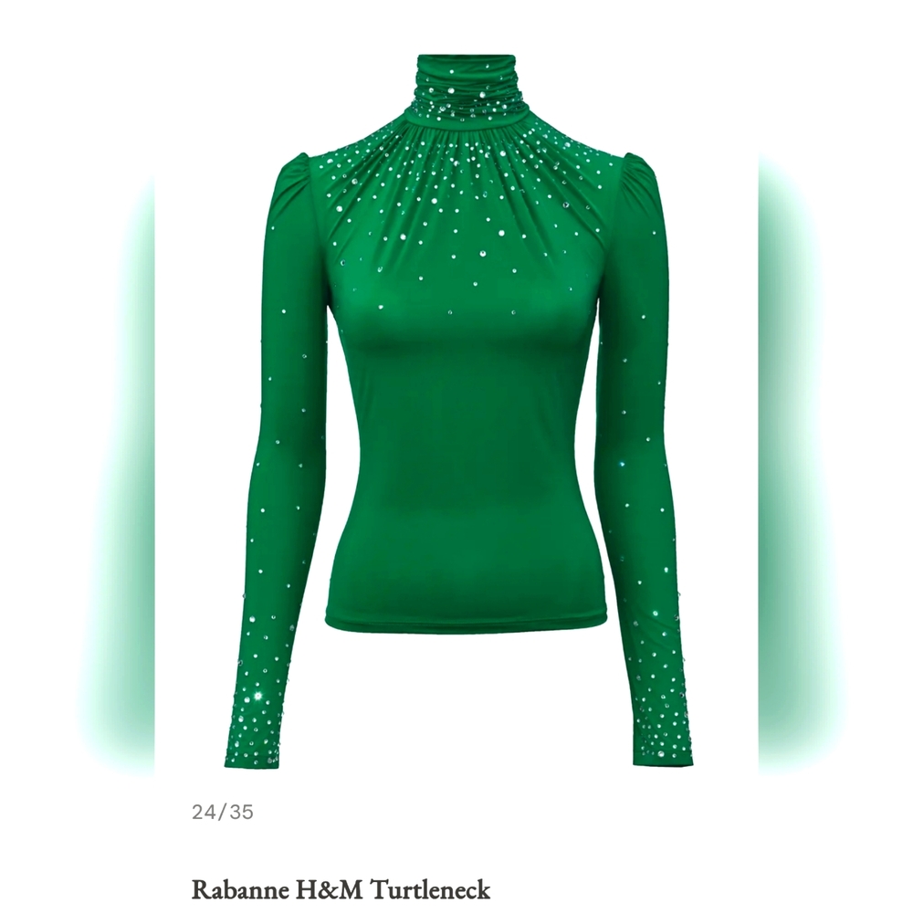 Rabanne Green Turtleneck Rhinestone Embellished Large